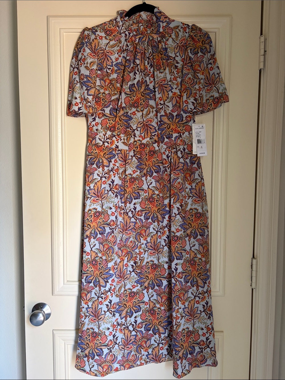 NWT julia jordan Blue Floral Midi Dress with Orange & Purple Accents